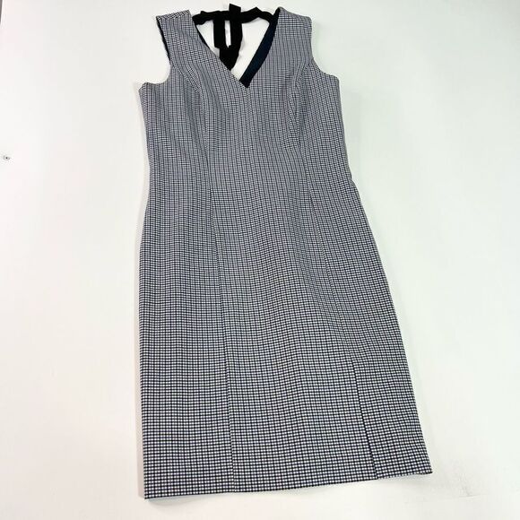 Banana Republic Shift Dress Women's Blue 8 Gingham Plaid Sleeveless V-Neck - Picture 1 of 13